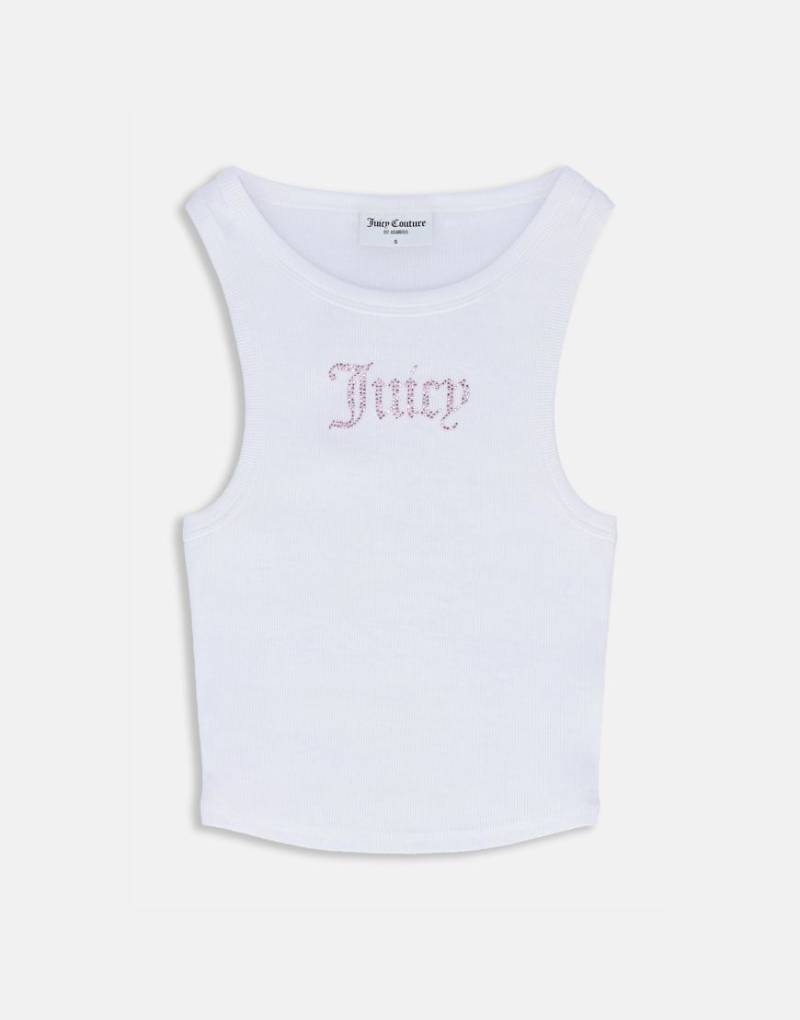 Juicy Couture - Geripptes Trägertop in Weiß mit Strass-Logo Juicy Couture - Geripptes Trägertop in Weiß mit Strass-Logo von Juicy Couture