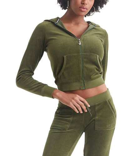 Juicy Couture Heritage Rippstrickjacke mit Kängurutasche, Supergreens, Small von Juicy Couture