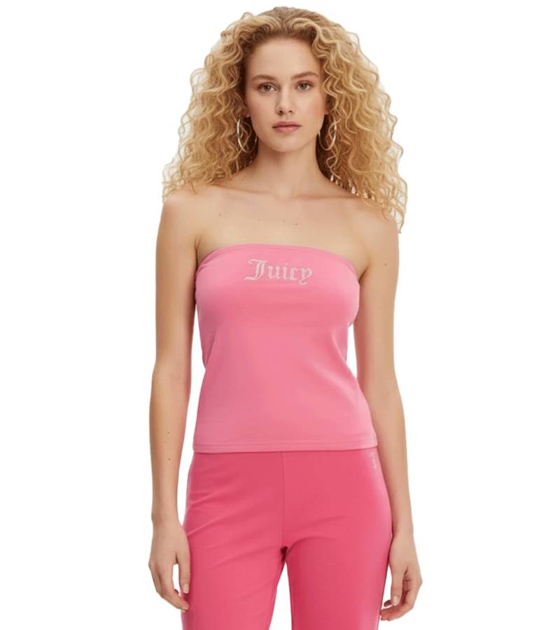Juicy Couture Jersey Babey Damen Bandeau Top mit Strassstein "Juicy"-Logo pink von Juicy Couture