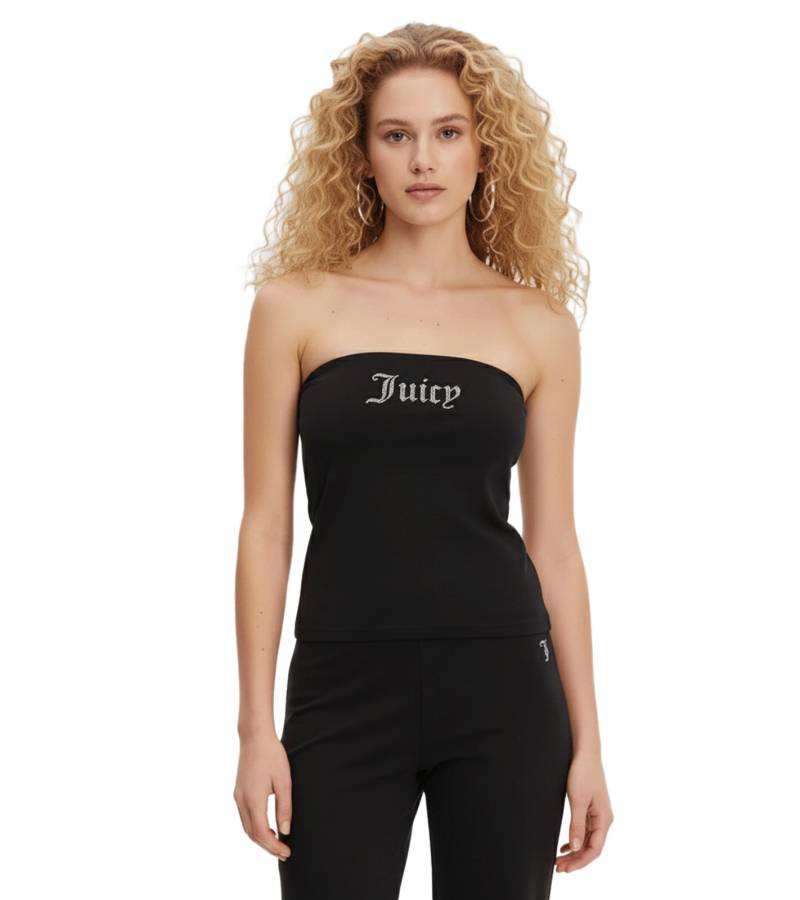 Juicy Couture Jersey Babey Damen Bandeau Top mit Strassstein "Juicy"-Logo schwarz von Juicy Couture