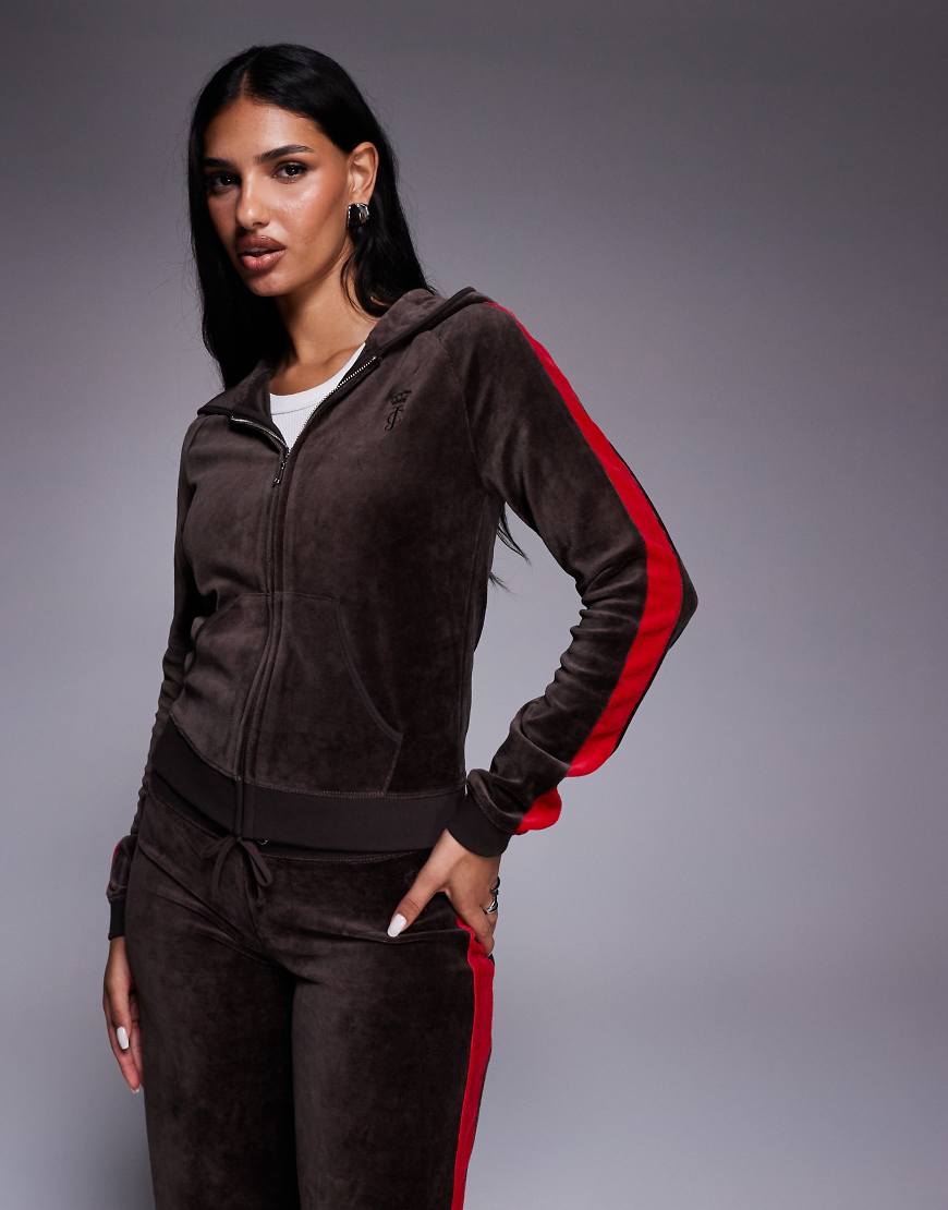 Juicy Couture - Kapuzenjacke in Braun/Rot mit Logo und Streifen, Kombiteil-Bunt von Juicy Couture