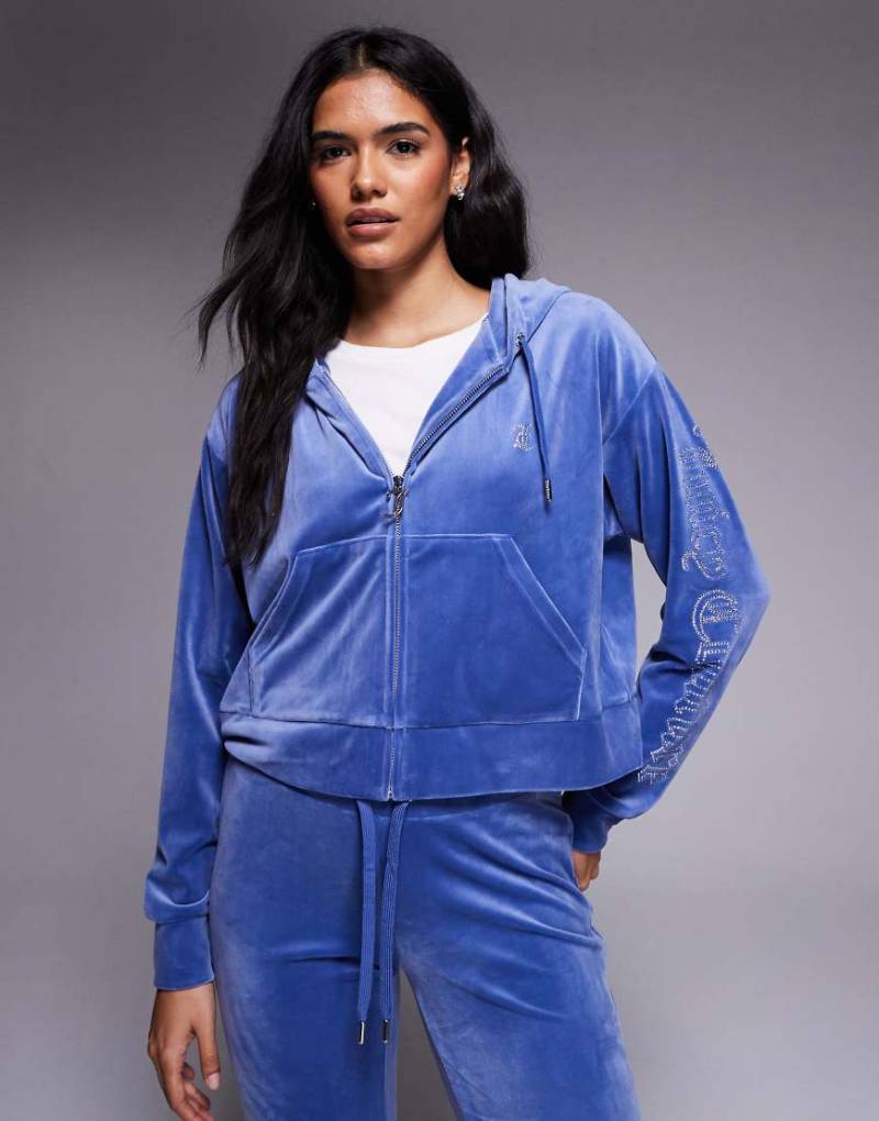 Juicy Couture - Kapuzenjacke in Graublau mit Strass-Logo und Reißverschluss, Kombiteil von Juicy Couture