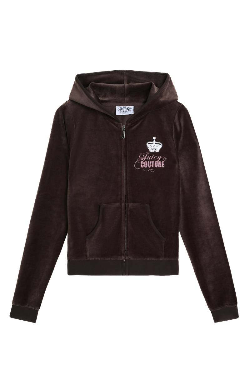 Juicy Couture Kapuzennickijacke "HER MAJESTY ROBYN HOODIE Damen" mit Kapuze Trainingsjacke Damen, Sweatjacke mit Kapuze, Velour, mit Glitzer, Sale von Juicy Couture