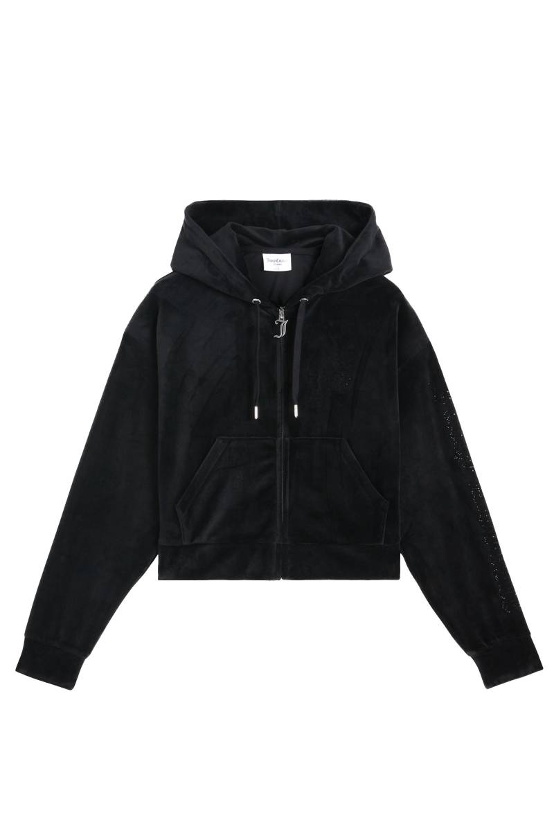 Juicy Couture Kapuzennickijacke "ICCLE DIAMANTE OVERSIZED CROPPED HOODIE Damen" mit Kapuze Trainingsjacke Damen, Sweatjacke mit Kapuze, Velour, mit Glitzer, Sale von Juicy Couture