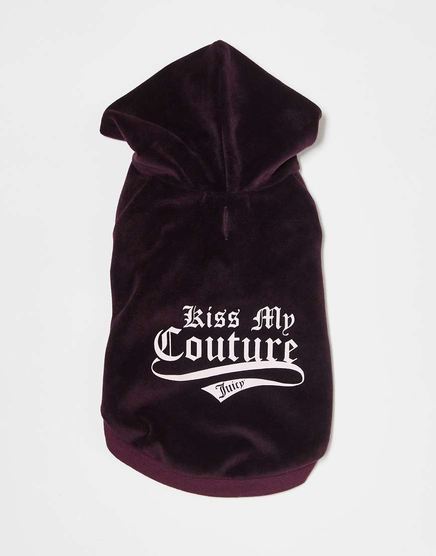 Juicy Couture - Kiss My - Hunde-Kapuzenpullover aus Samt in Burgunderrot von Juicy Couture