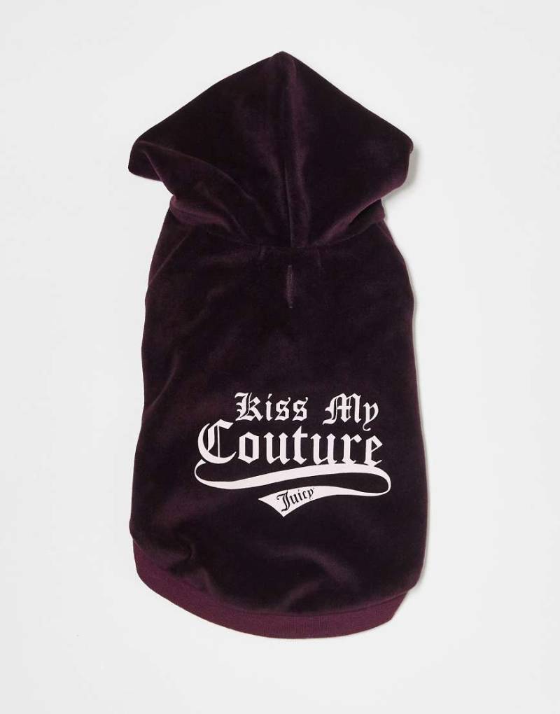 Juicy Couture - Kiss My - Hunde-Kapuzenpullover aus Samt in Burgunderrot von Juicy Couture