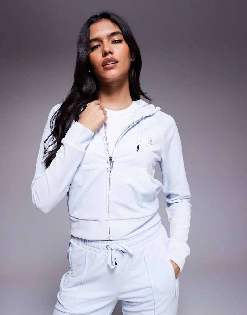 Juicy Couture - Madison - Kapuzenjacke aus Velours in Babyblau mit Reißverschluss, Kombiteil von Juicy Couture