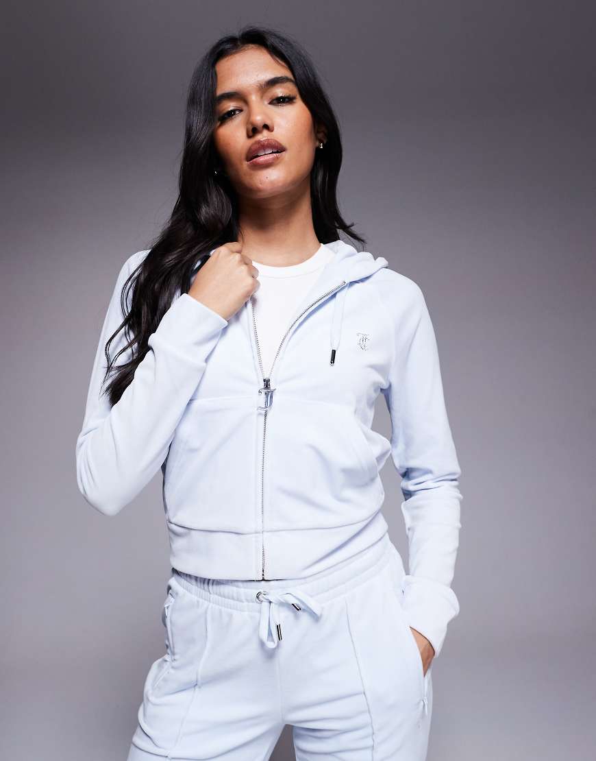 Juicy Couture - Madison - Kapuzenjacke aus Velours in Babyblau mit Reißverschluss, Kombiteil von Juicy Couture