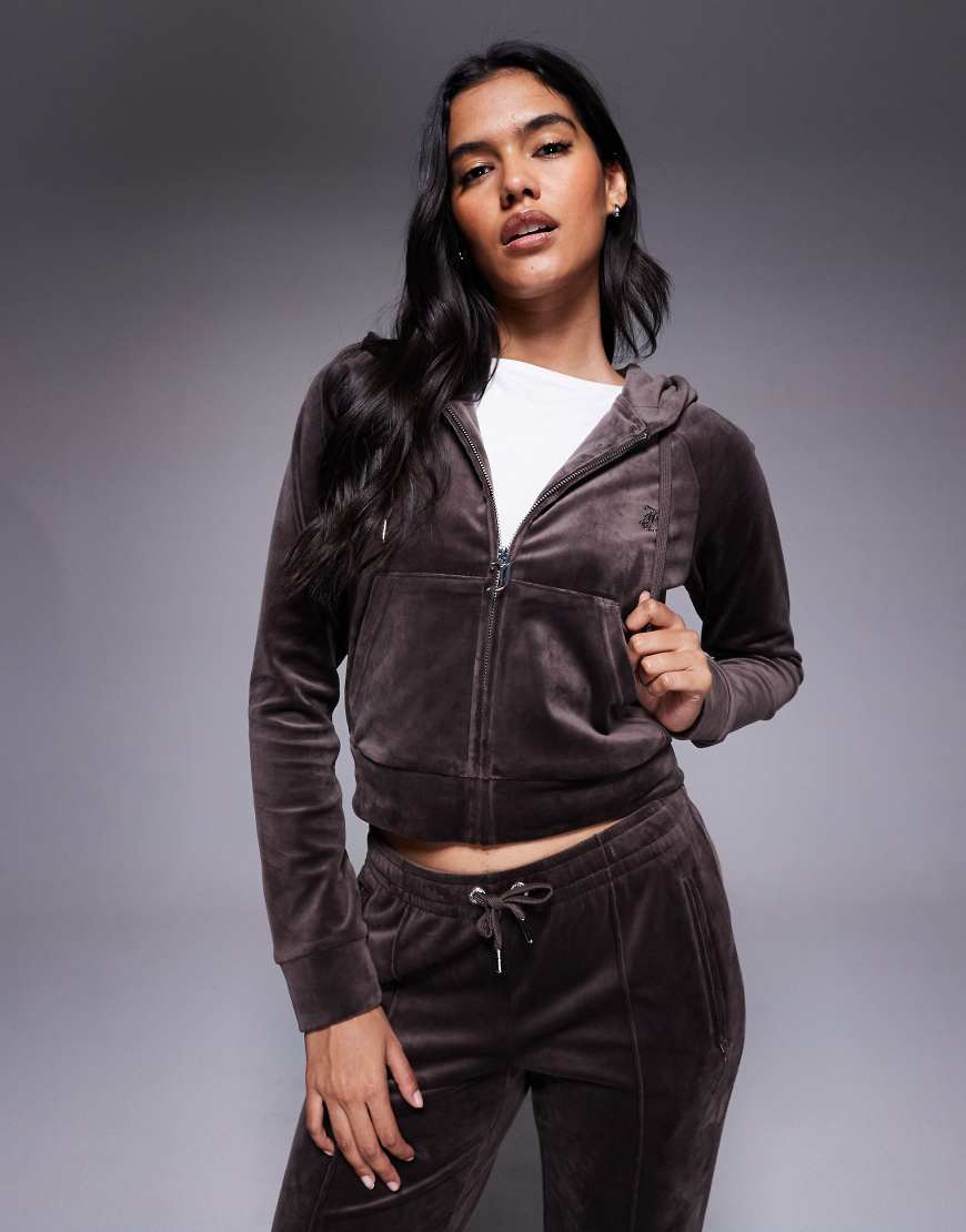 Juicy Couture - Madison - Kapuzenjacke aus Velours in Braun mit Reißverschluss, Kombiteil-Brown von Juicy Couture