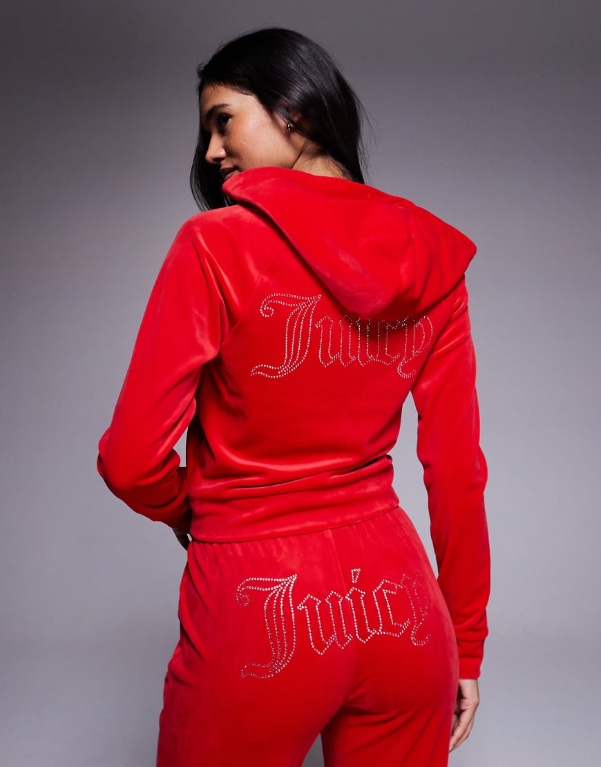 Juicy Couture - Madison - Kapuzenjacke aus Velours in Rot, Kombiteil Juicy Couture - Madison - Kapuzenjacke aus Velours in Rot, Kombiteil von Juicy Couture