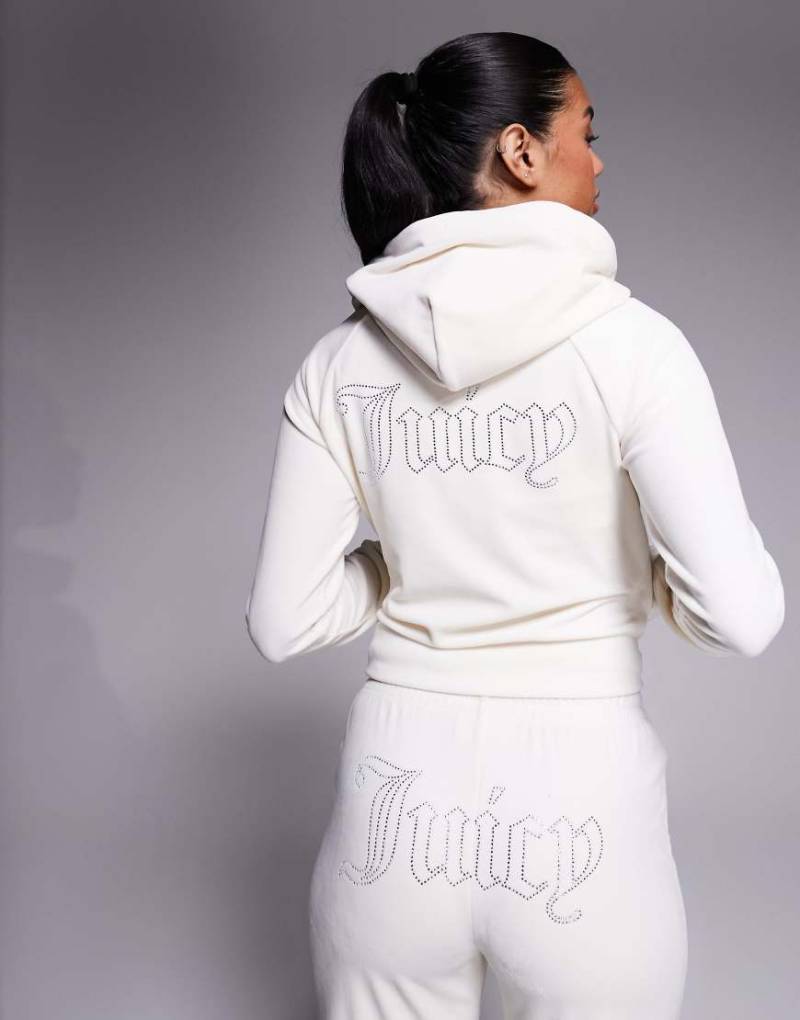 Juicy Couture - Madison - Kapuzenpullover aus Velours in Creme mit Reißverschluss, Kombiteil-Weiß von Juicy Couture