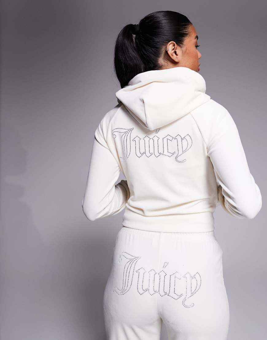 Juicy Couture - Madison - Kapuzenpullover aus Velours in Creme mit Reißverschluss, Kombiteil-Weiß von Juicy Couture