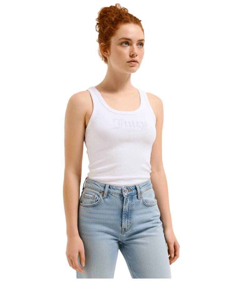 Juicy Couture Racer-Vest für Damen mit dünnen Trägern und zwei Strassstein Logos Weiß von Juicy Couture