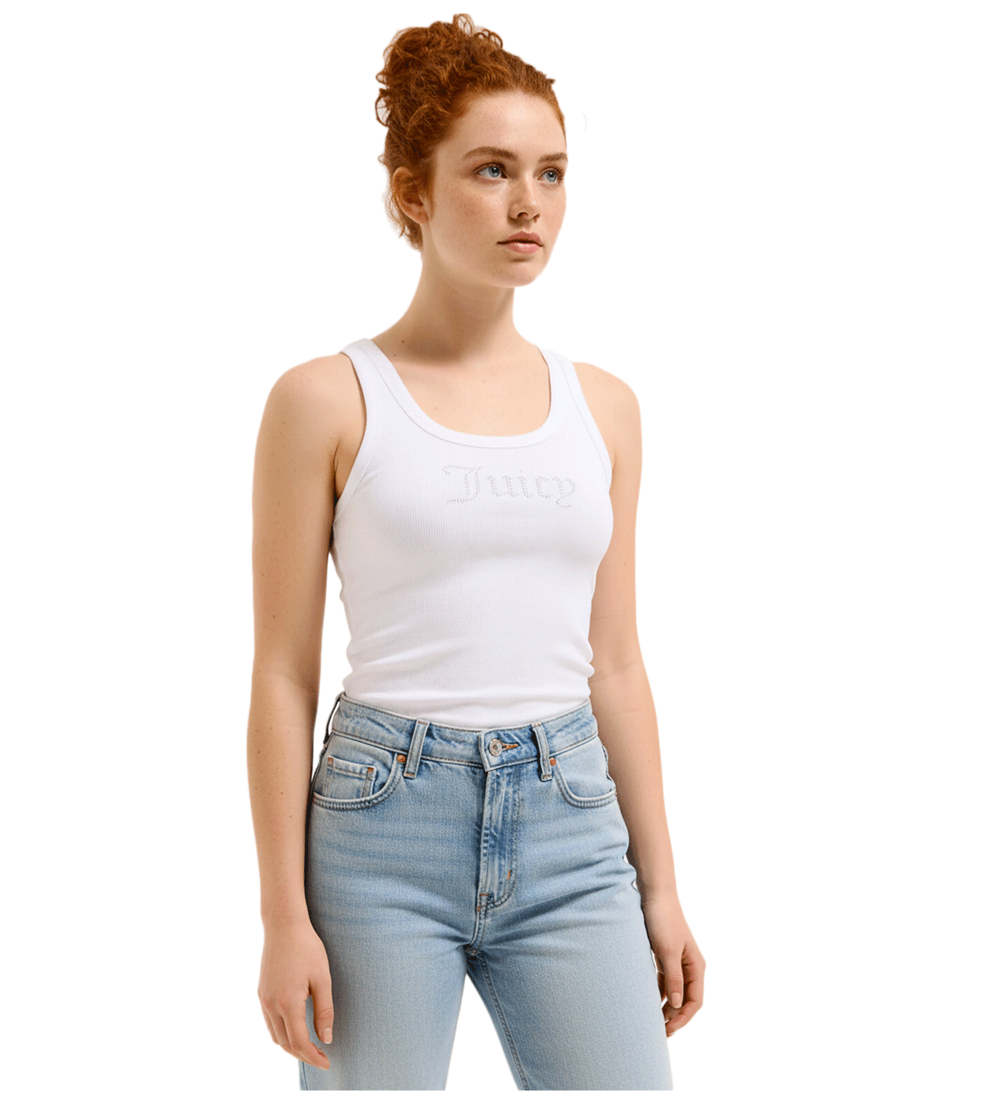 Juicy Couture Racer-Vest für Damen mit dünnen Trägern und zwei Strassstein Logos Weiß von Juicy Couture