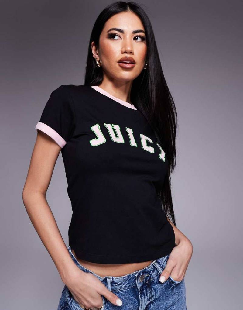 Juicy Couture - Ringer-T-Shirt in Schwarz im College-Stil Juicy Couture - Ringer-T-Shirt in Schwarz im College-Stil von Juicy Couture