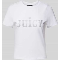 Juicy Couture T-Shirt mit Ziersteinbesatz und Rundhalsausschnitt in Weiss, Größe S von Juicy Couture