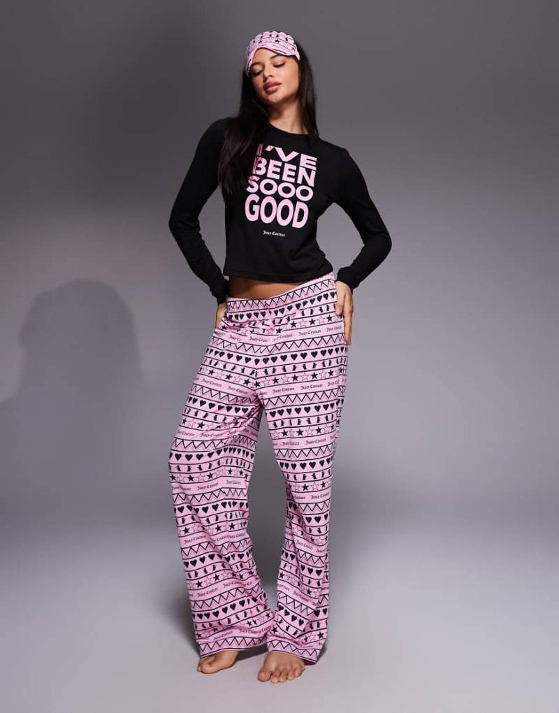 Juicy Couture - Weihnachtspyjama in Schwarz mit Aufschrift „Ive Been So Good" und Logo in Rosa, inkl. Maske-Bunt von Juicy Couture