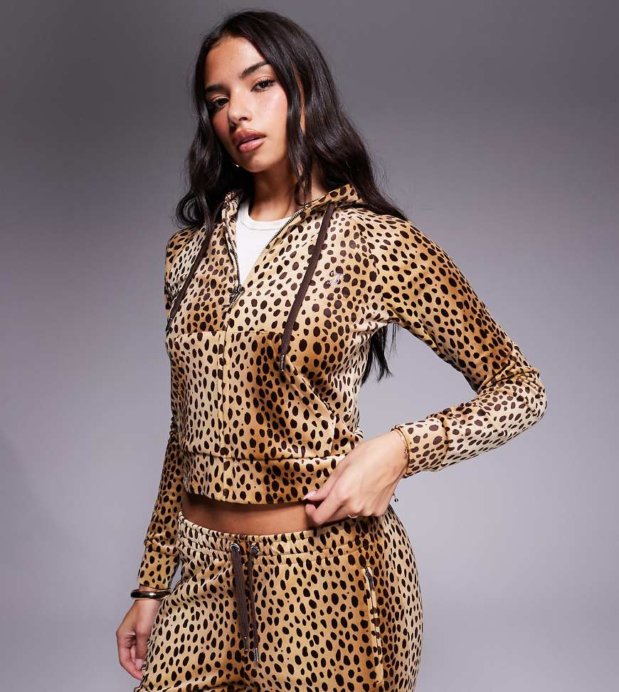 Juicy Couture x ASOS - Exklusive Kapuzenjacke in Braun mit natürlichem Gepardenmuster, Kombiteil-Brown Juicy Couture x ASOS - Exklusive Kapuzenjacke in Braun mit natürlichem Gepardenmuster, Kombiteil-Brown von Juicy Couture