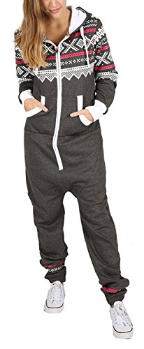 Juicy Trendz Dame Frauen Unisex One Zip Onesie Jumpsuit Playsuit Anzug, Charcoal-red, S von Juicy Trendz