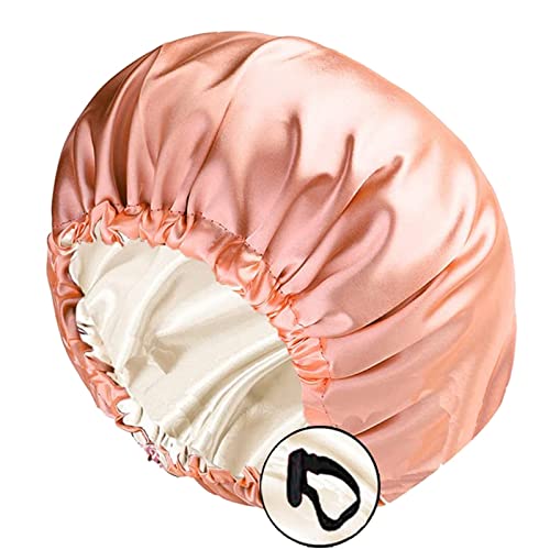 Satin Schlafhaube Haar Mütze Mädchen Seidenmütze,Damen Lange Satin Mütze Schlafhaube Extra Große Satin Haarhaube Doppellagig Verstellbare schlafhaube haare schützen（Rosa） von Juimtien