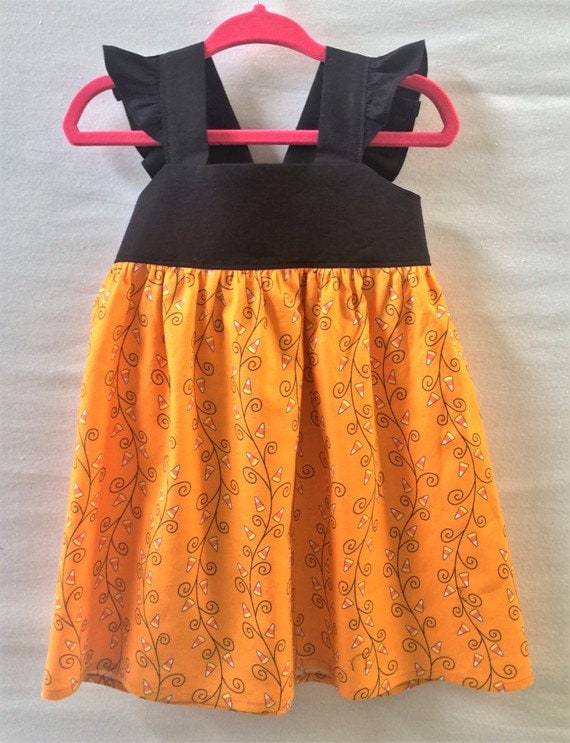 Baby Mädchen Kleid, Halloween Candy Corn Kinder Kleine Party Kleid Mit Flatternden Ärmeln von JujaBeanKidz