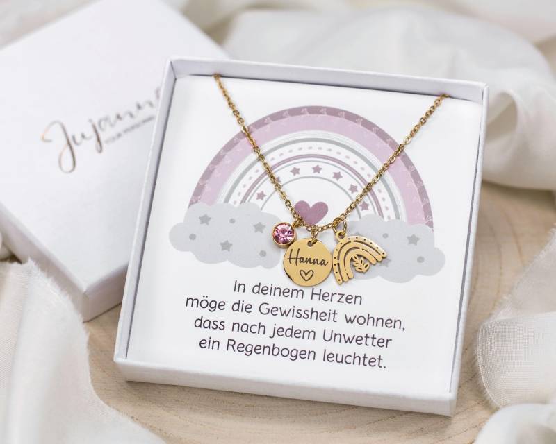 Halskette Regenbogen Kette Personalisiert Mit Gravur Taufkette Mädchen Junge Edelstahl Gold Silber Geschenk Taufe Kommunion Patenkind von JujannaSchmuck