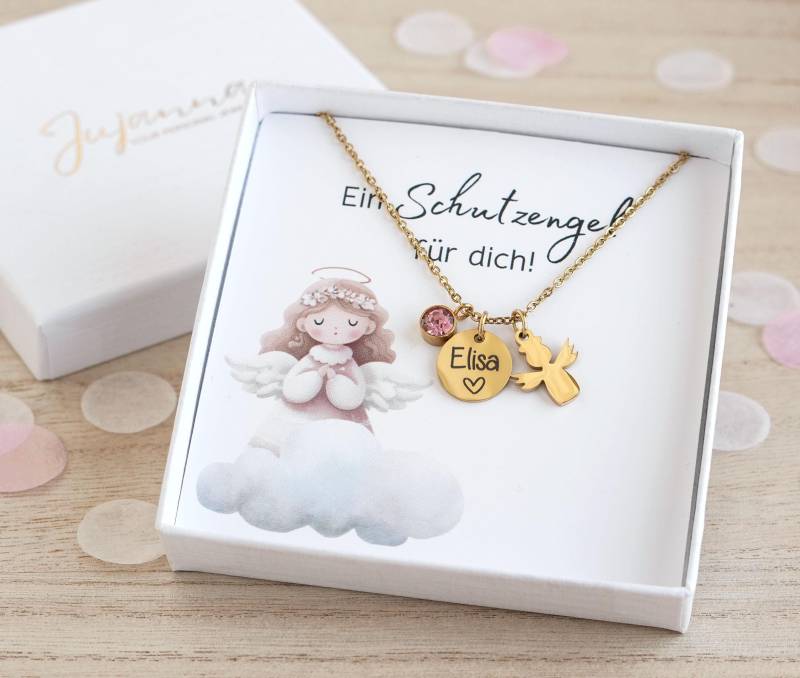Kette Mit Schutzengel Engel Schutzengelkette Personalisiert Gravur Taufkette Mädchen Gold Silber Geschenk Taufe Kommunion Einschulung von JujannaSchmuck