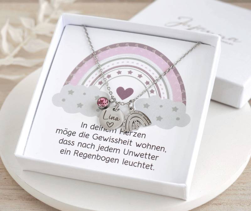 Regenbogen Kette Mit Gravur Taufkette Silber Gold Taufgeschenk Patenkind Junge Mädchen Geschenk Taufe Kommunion Einschulung Kinderkette Name von JujannaSchmuck
