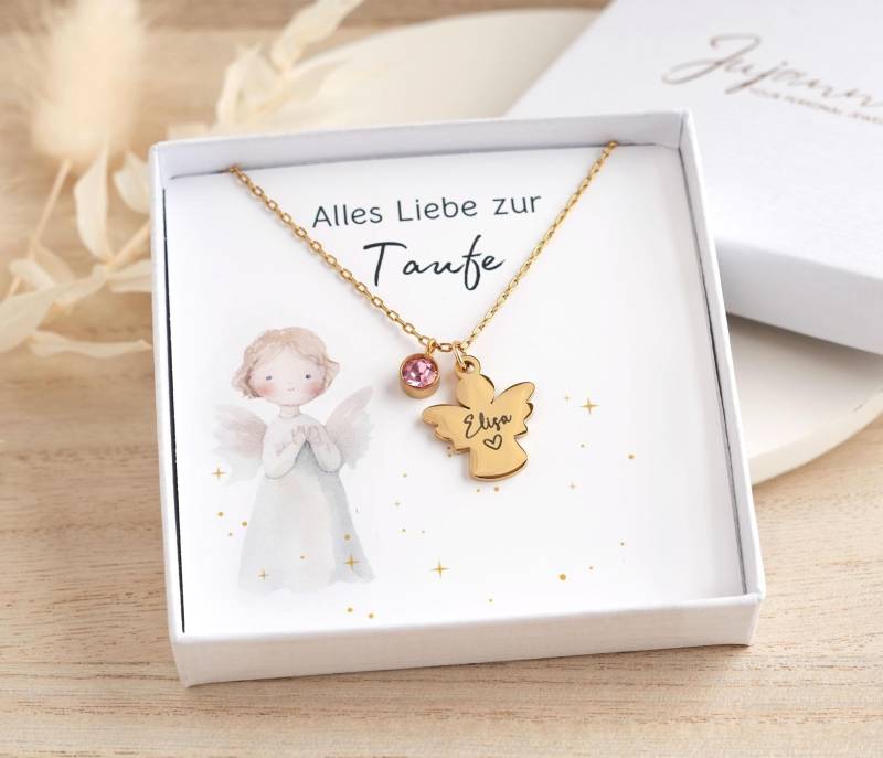 Schutzengel Kette Mit Engel Anhänger Personalisierte Taufkette Mädchen Junge Silber Gold Roségold Geschenk Taufe Kommunion Einschulung von JujannaSchmuck