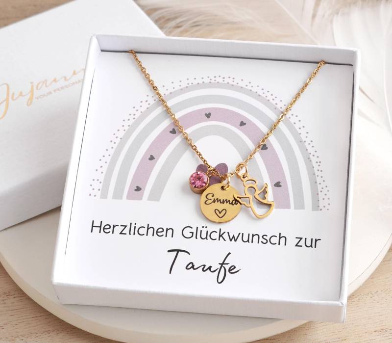 Taufkette Schutzengel Engel Namenskette Gold Silber Kette Mit Gravur Geschenk Mädchen Junge Patenkind Zur Geburt Taufe Kommunion Einschulung von JujannaSchmuck