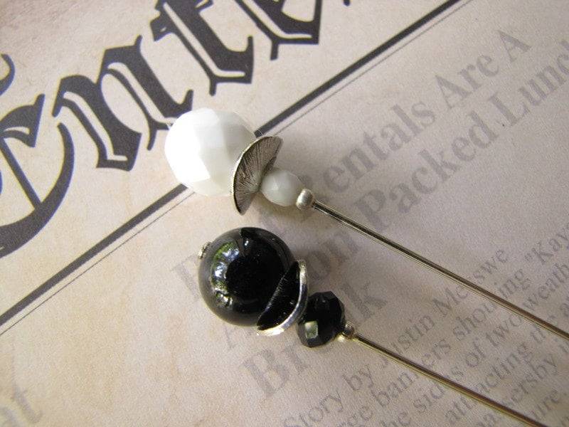2 Schwarz Und Weiß Hutnadeln Vereint, Silber Vergoldet Hijab Pins, Anstecknadeln von JujubePins