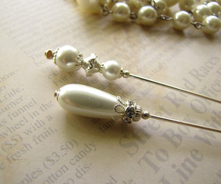 2 Weiße Perlen Hutnadeln, Hijab Pins, Versilberte Stick Pins von JujubePins