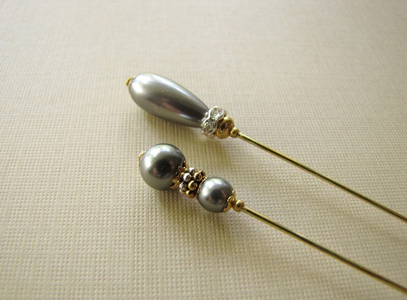 2 Zinn Teardrop Perlen Hutnadeln Vereint, Gold Vergoldet Hijab Pins, Anstecknadeln von JujubePins