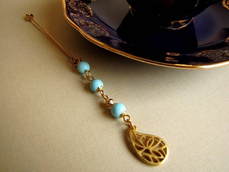 Türkis Blau Vergoldet Baumeln Hijab Pin von JujubePins