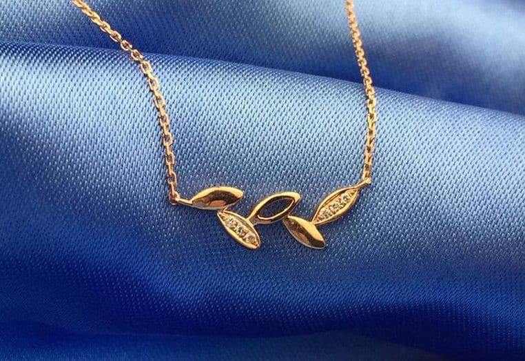 Ast Zweig Und Blätter 18K Gelb Gold Diamant-Halskette Für Hochzeit Geburtstag Valentinstag Muttertag von Jujuden