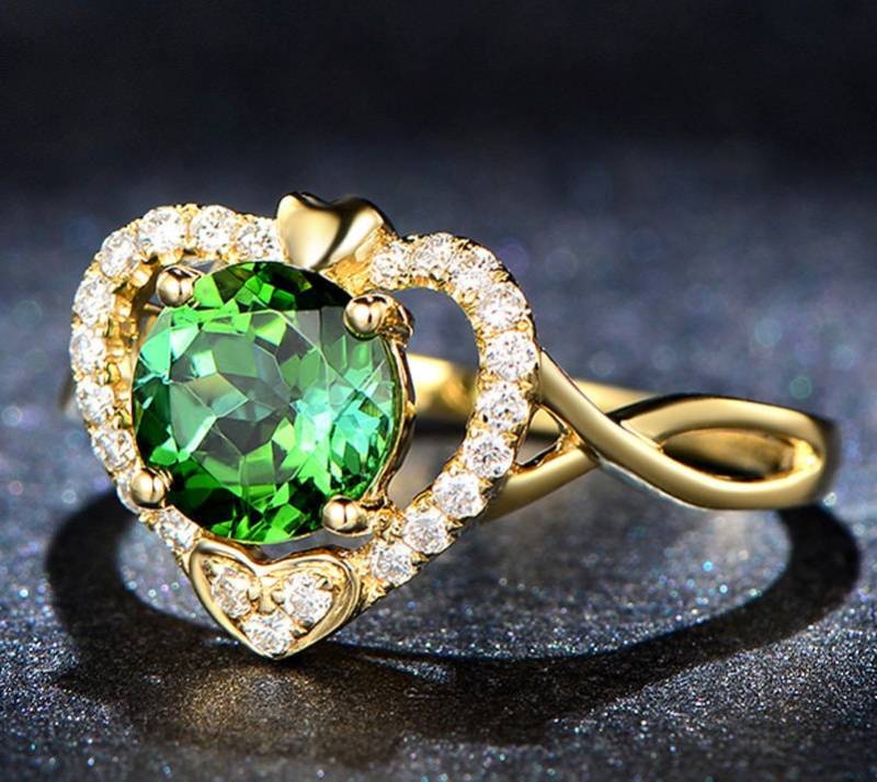 Herz-Grüner Turmalin-Diamant-Ring in 18 K Gelb Gold Verlobung Hochzeit Geburtstag Jubiläum Valentinstag Herz-Grüner Turmalin-Diamant-Ring in 18 K Gelb Gold Verlobung Hochzeit Geburtstag Jubiläum Valentinstag von Jujuden