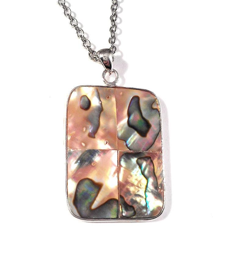 Ozean-Schatz. Abalone Shell Mosaik Stil Rechteck Silber Anhänger Halskette von JujusCrafts