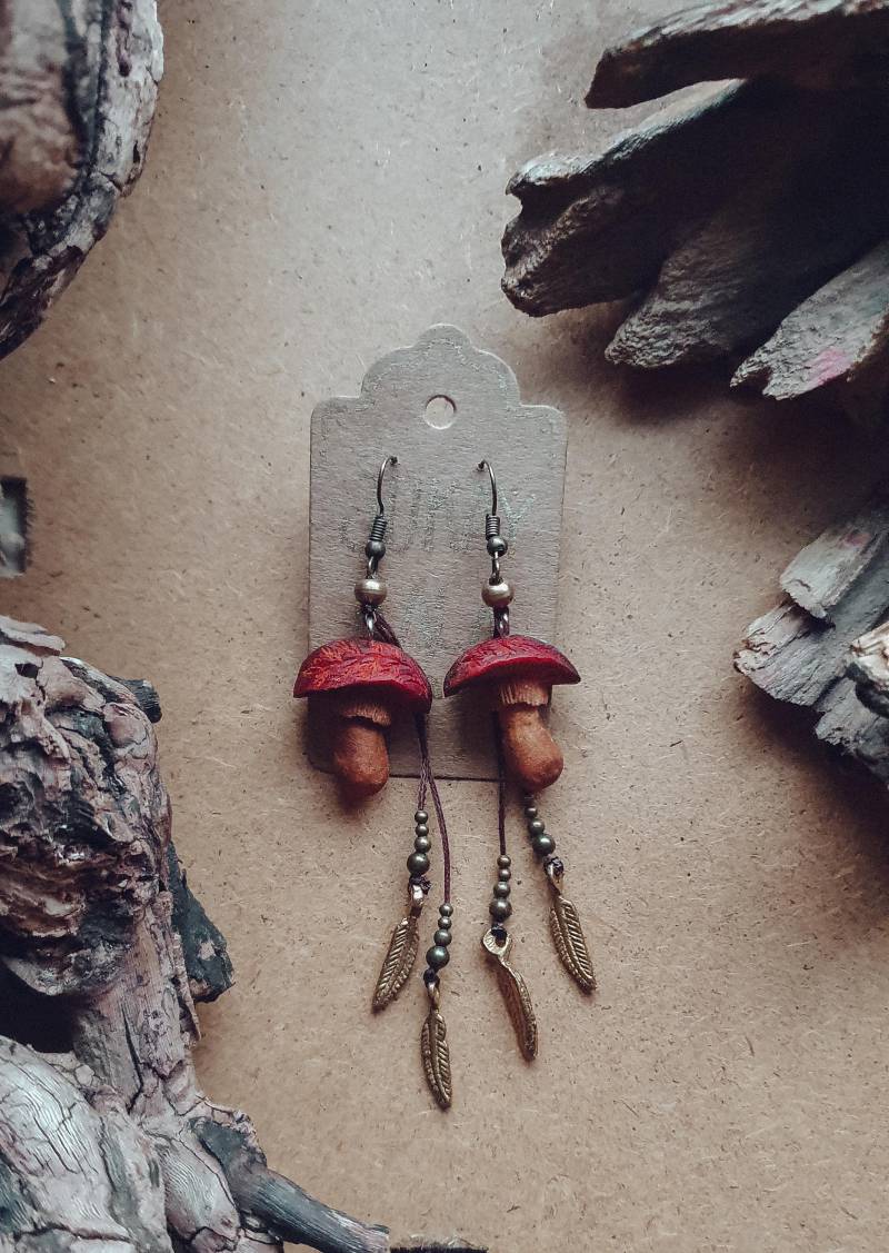 Handgeschnitzte Hippie Pilz Ohrringe Schmuck Handgeschnitzte Hippie Pilz Ohrringe Schmuck von JukayKala