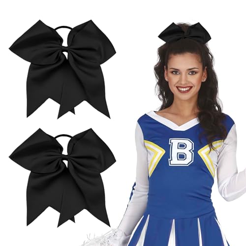 Haargummis Haarschleifen Mädchen Cheerleader,2 Stücke Haarschleife Haargummi Schleife Pferdeschwanz für Cheerleading Teen Schulmädchen 8 Inch Schwarz Schleife Haarband für Softball Cheer College Sport von Jukeios