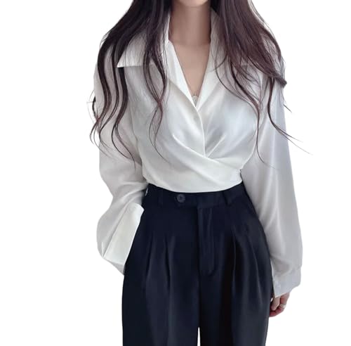 Herbst Shirts Bluse für Frauen Langarm Shirt Weißes Hemd OL Frau Solide Blusen Pullover Damen Top von Juketron