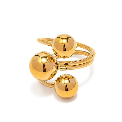 Jukoclut Geometrischer Kugelring mit verstellbarem Hip-Hop-Band, Edelstahl, silberfarben, goldfarben, runde Perle, Kein Edelstein Jukoclut Geometrischer Kugelring mit verstellbarem Hip-Hop-Band, Edelstahl, silberfarben, goldfarben, runde Perle, Kein Edelstein von Jukoclut
