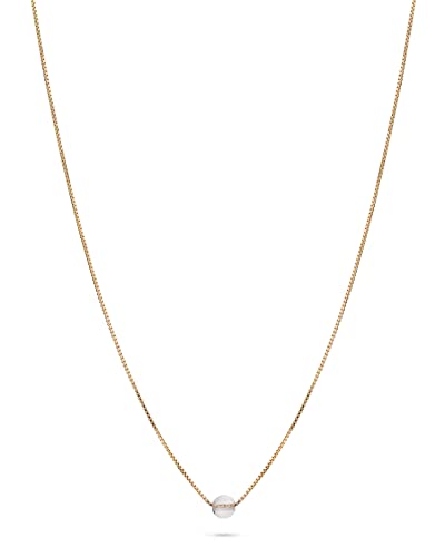 Jukserei Birthstone Necklace - Geburtsstein Kette Gold - Monat April mit Klarer Quarz Edelstein - Halskette aus Sterling Silber 925 24 K Vergoldet - Kette: 45,5 cm/Edelstein: Ø 4 mm - CH-572N4_G von Jukserei