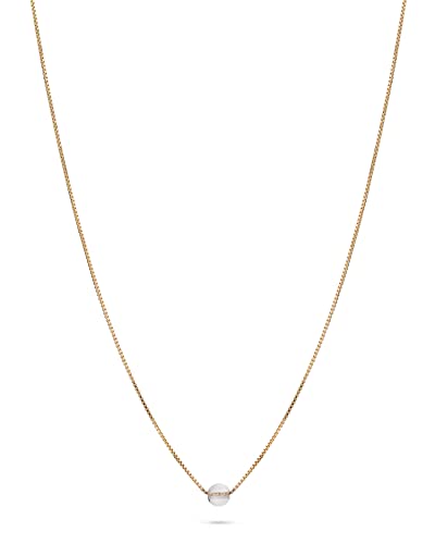 Jukserei Birthstone Necklace - Geburtsstein Kette Gold - Monat April mit Klarer Quarz Edelstein - Halskette aus Sterling Silber 925 24 K Vergoldet - Kette: 45,5 cm/Edelstein: Ø 4 mm - CH-572N4_G von JUKSEREI