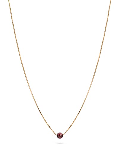 Jukserei Birthstone Necklace - Geburtsstein Kette Gold - Monat Januar mit Granat Edelstein - Halskette aus Sterling Silber 925 24 K Vergoldet - Kette: 45,5 cm/Edelstein: Ø 4 mm - CH-572N1_G von JUKSEREI