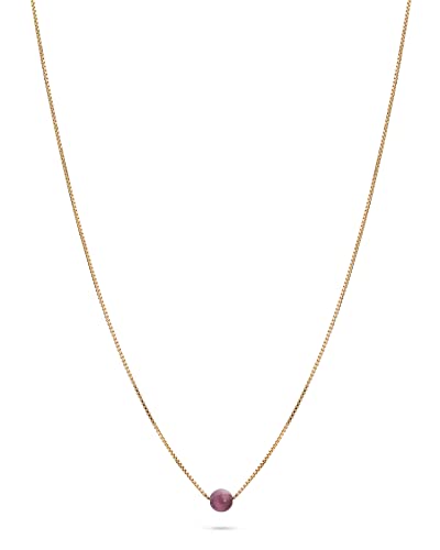 Jukserei Birthstone Necklace - Geburtsstein Kette Gold - Monat Juli mit Rubin Edelstein - Halskette aus Sterling Silber 925 24 K Vergoldet - Kette: 45,5 cm/Edelstein: Ø 4 mm - CH-572N7_G von Jukserei