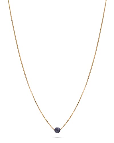 Jukserei Birthstone Necklace - Geburtsstein Kette Gold - Monat September mit Saphir Edelstein - Halskette aus Sterling Silber 925 24 K Vergoldet - Kette: 45,5 cm/Edelstein: Ø 4 mm - CH-572N9_G von JUKSEREI