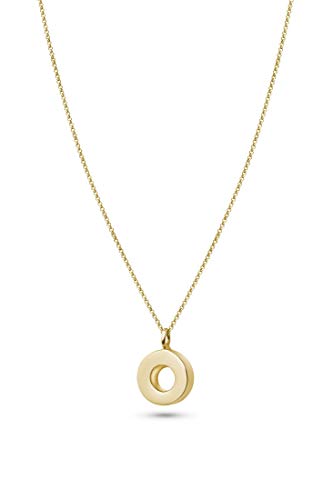 Jukserei Tilda Kette Damen Gold - Feine Halskette mit Kleinem Ring Anhänger 1 cm - Silber 24 Karat Vergoldet - NCH482Ng-L von Jukserei