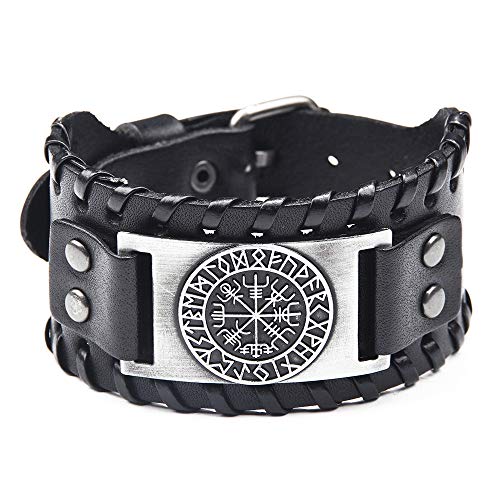 Juland Herren Retro Breites Metall Schwarz Herren Lederarmband Punk Style Lederarmband Pirat Armbänder Breiter Gürtel Manschette Armreif Rock Wrap für Männer Junge Einstellbar - Schwarz von Juland