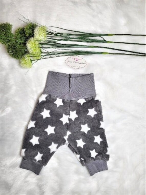 Grau Weiße Sterne Baby Pumphose Gr. 56/62 Mikrofaser Stoff Kuschelig Weich von JulesTraumstuebchen