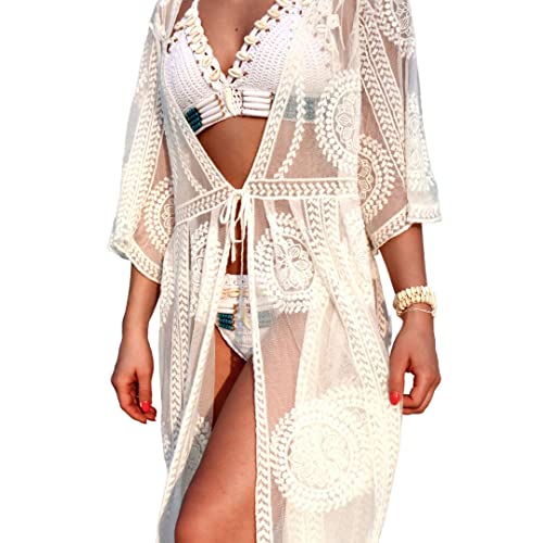 Julesmar Strandkleid Sexy Bikini Cover Up Florenz, aus Spitze, Weiß/Oversize Strandponcho Lang Maxi, Durchsichtige Strandtunika, Strand Überwurf Transparent/Strandmode, Bademode Damen/Festival Kleid von Julesmar